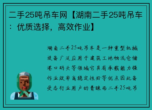 二手25吨吊车网【湖南二手25吨吊车：优质选择，高效作业】