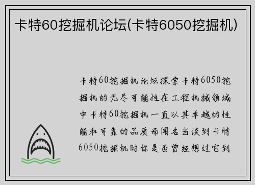 卡特60挖掘机论坛(卡特6050挖掘机)